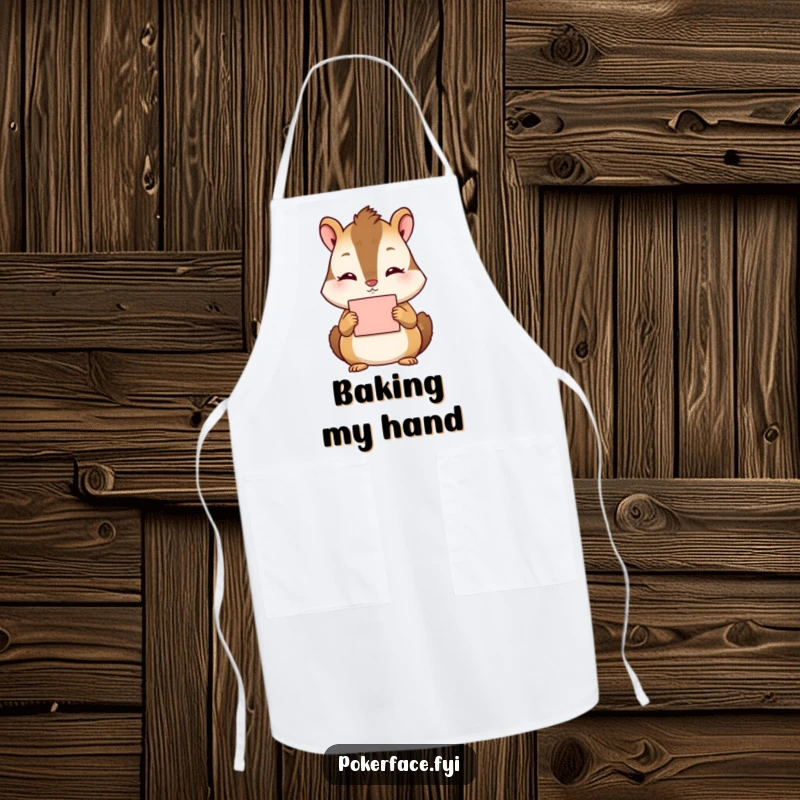 Funny Chipmunk Apron: Tranquil chipmunk character with no discernible emotion holding a card, ideal for kitchen tasks.