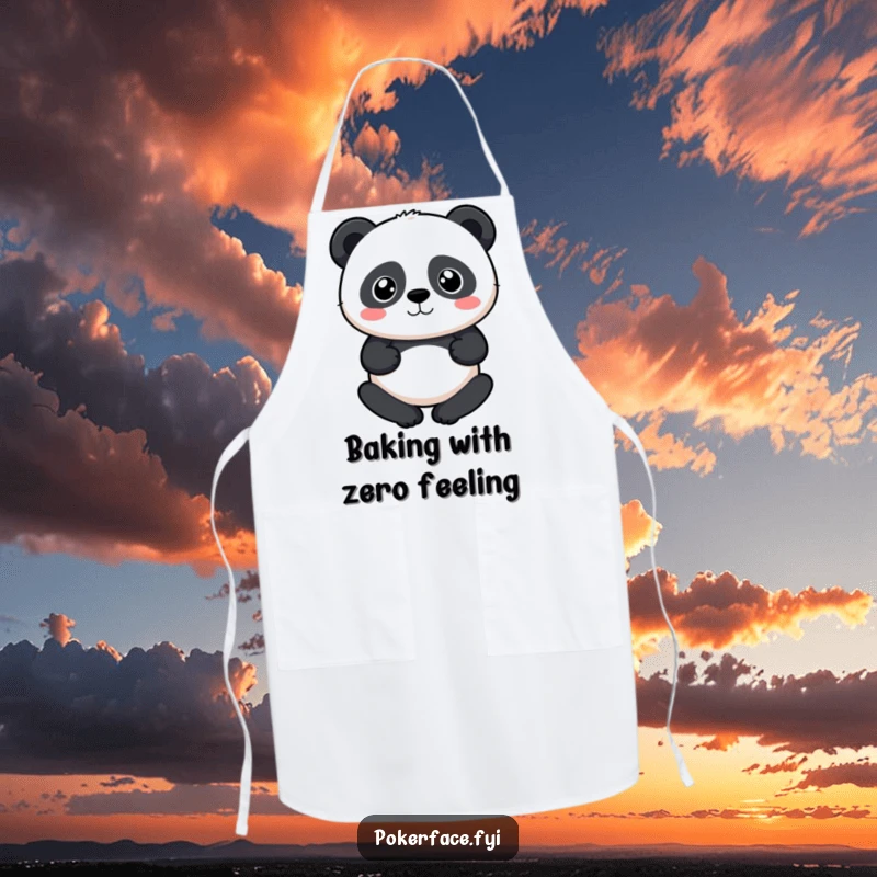 Funny Panda Apron featuring a panda with a perfectly neutral expression, ideal for calm kitchen fun, a perfect funny gift.