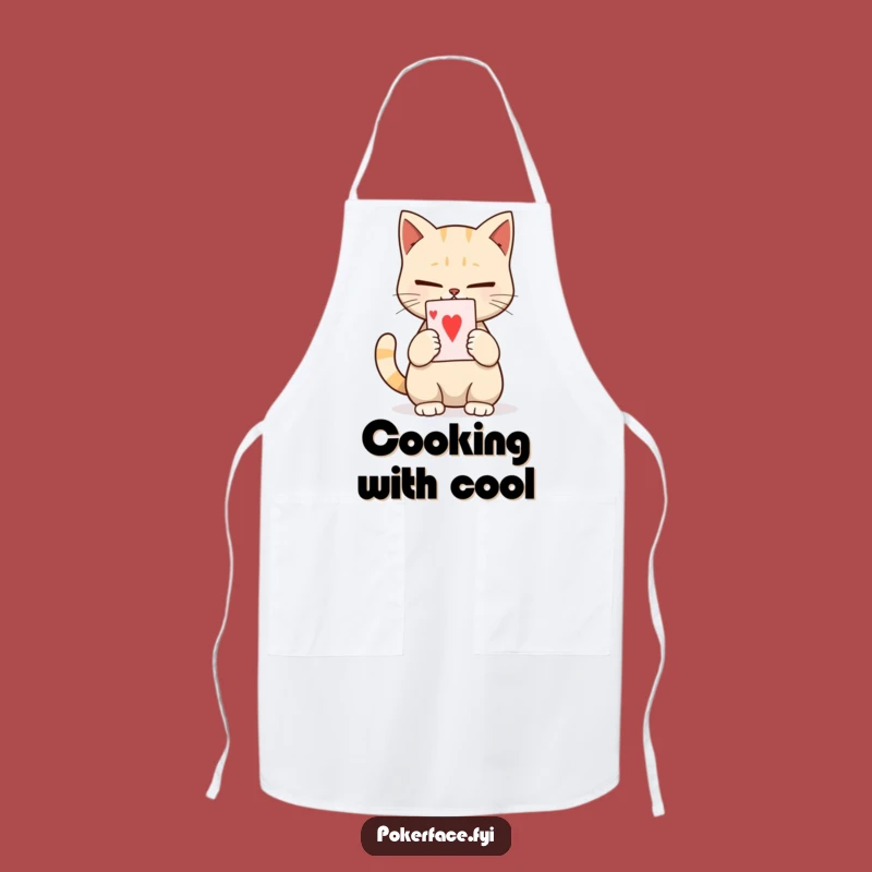 Funny Calm Cat Card Apron: Unexpressive Feline - Kitchen Serenity!
