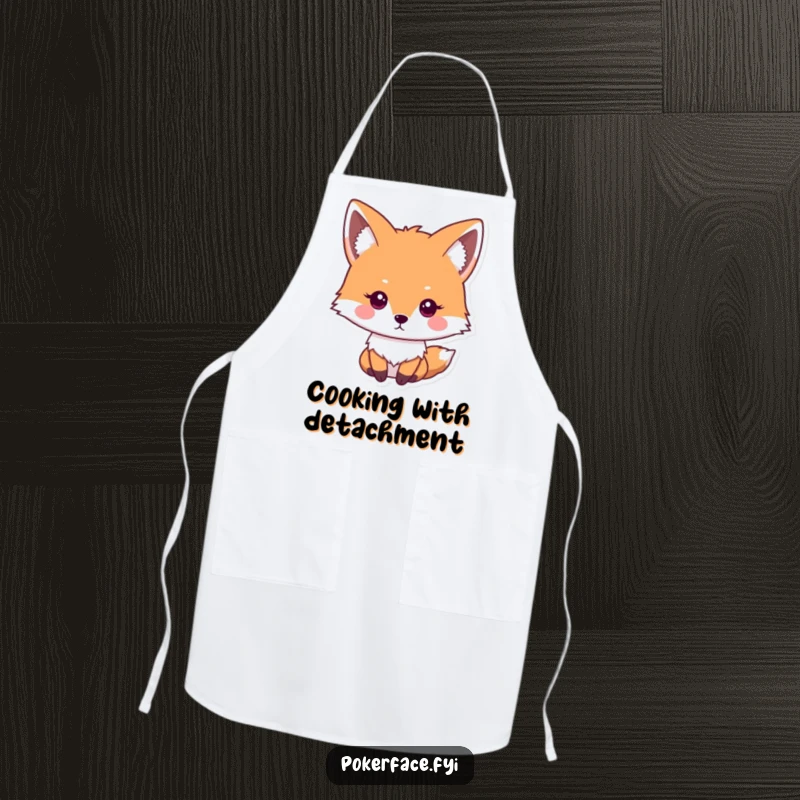 Funny impassive fox apron showing a fox with a neutral, steady gaze, perfect for cooking with calm.