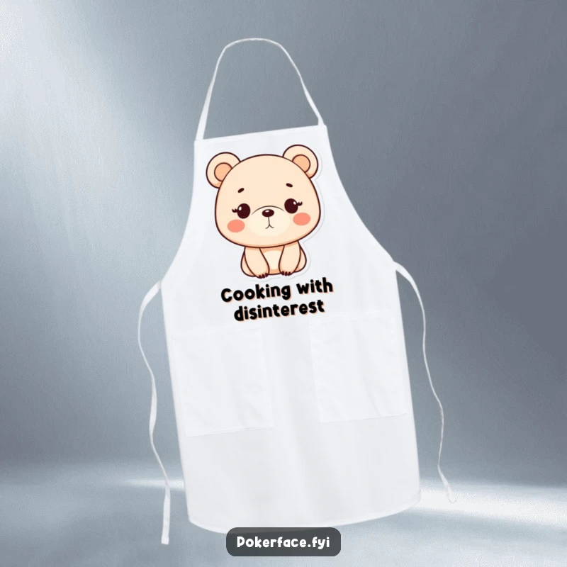 Funny Apron: A monotone bear with a neutral expression, designed for chefs who maintain composure and enjoy a touch of humor.