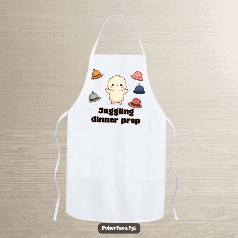 Funny Juggling Creature Apron: Fluffy creature juggling hats, ready to bring funny vibes to the kitchen.