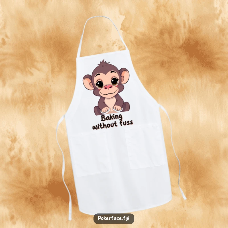 Funny Monkey Apron showcasing a primate with a completely still expression, ready for cooking with hilarious zen-like calm, an ideal gift for cooks.