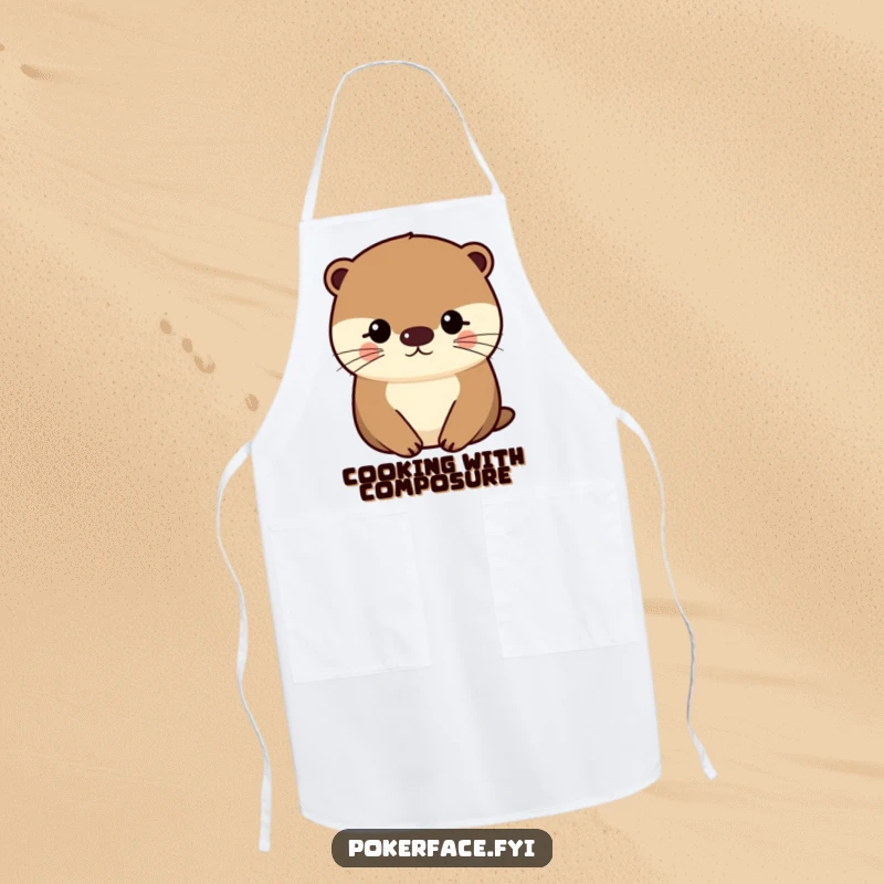 Funny Otter Apron featuring an impassive character with a uniformly even face, perfect for kitchen duty with a humorous touch.
