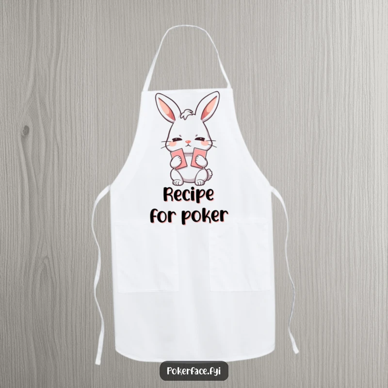 Funny Apron: Emotionless rabbit character holding playing cards, adding nutty humor and calm focus to your kitchen attire.