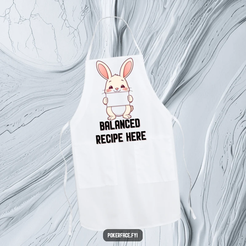 Funny Apron: Rabbit character presenting a card with perfect symmetry, a funny gift for cooks.