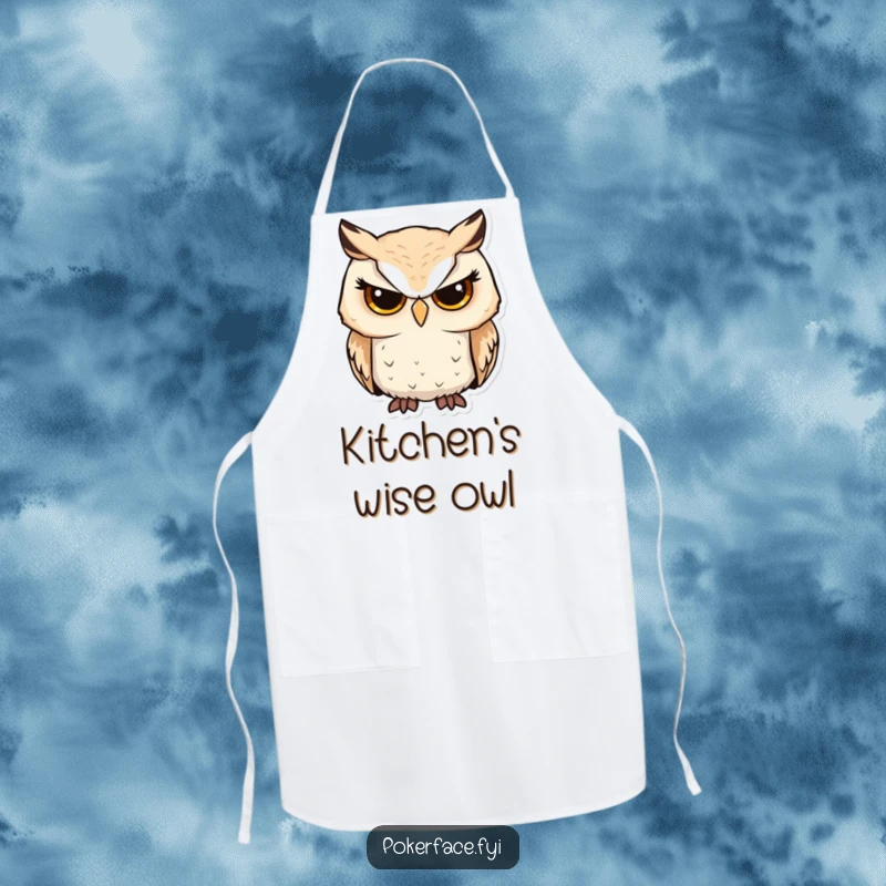 Funny owl apron featuring a serious owl character with unwavering focus, ideal for humorous and precise cooking.