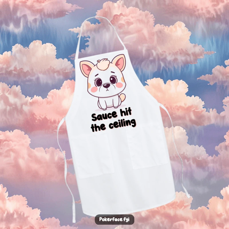 Funny surprised animal apron featuring a pet with wide eyes and a straight mouth, ready for unexpected culinary moments.
