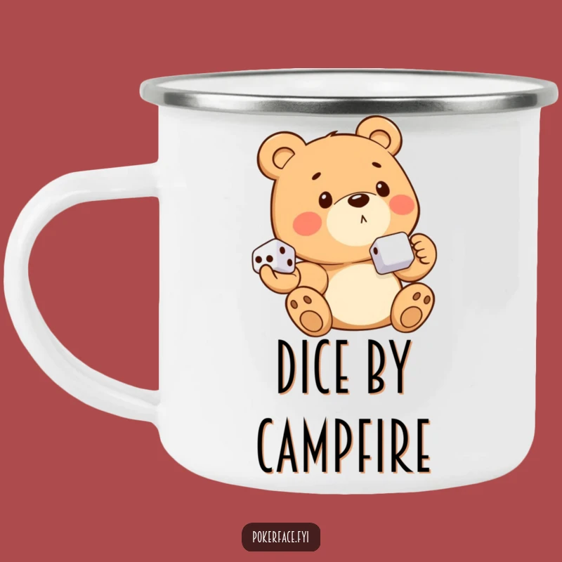 Funny Enamel Bear Camping Mug: Emotionless Dice Holder - Rugged Funny Gift!