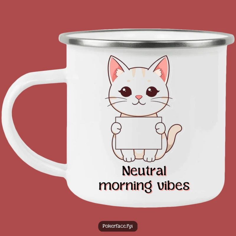 Funny Kawaii Cat Camping Mug - Neutral Vibes for Outdoor Mystery