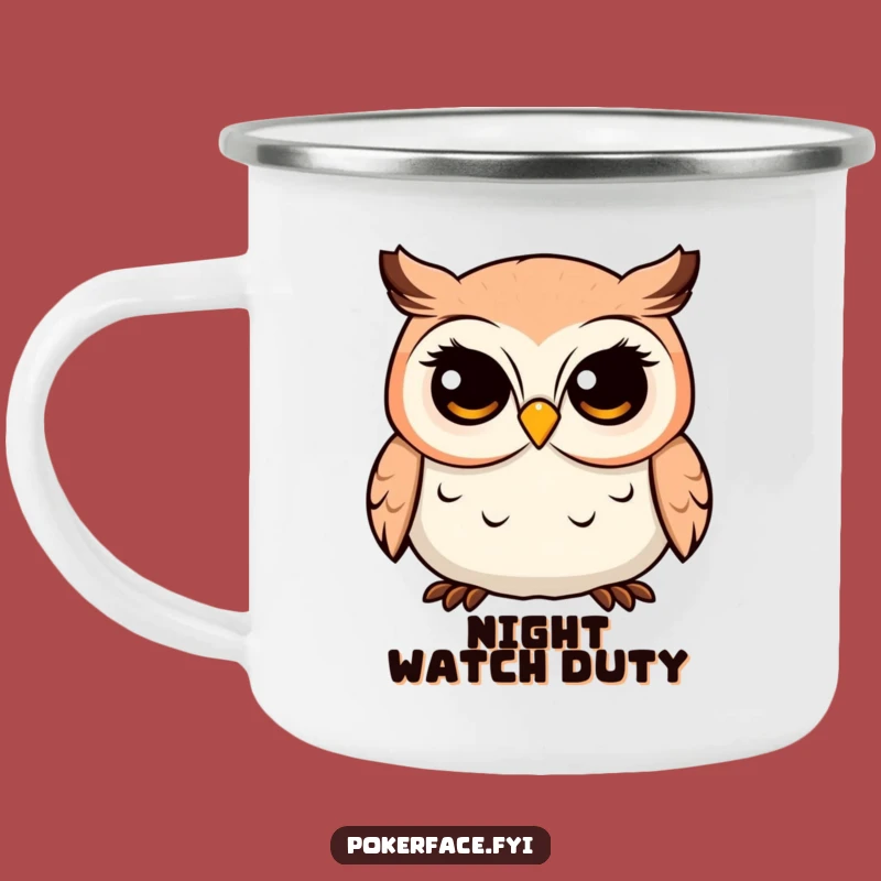 Funny Owl Camping Mug: Enamel, Placid Gaze Cup for Wise Outdoor Sips