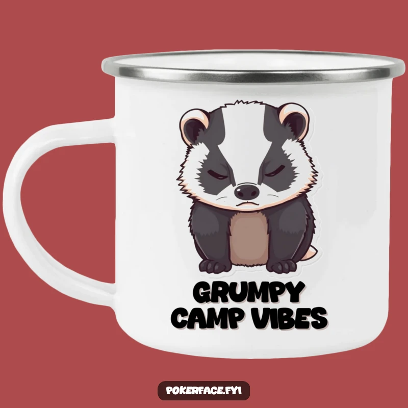 Funny Grumpy Badger Camping Mug: Adventure Fuel with Stoic Calm