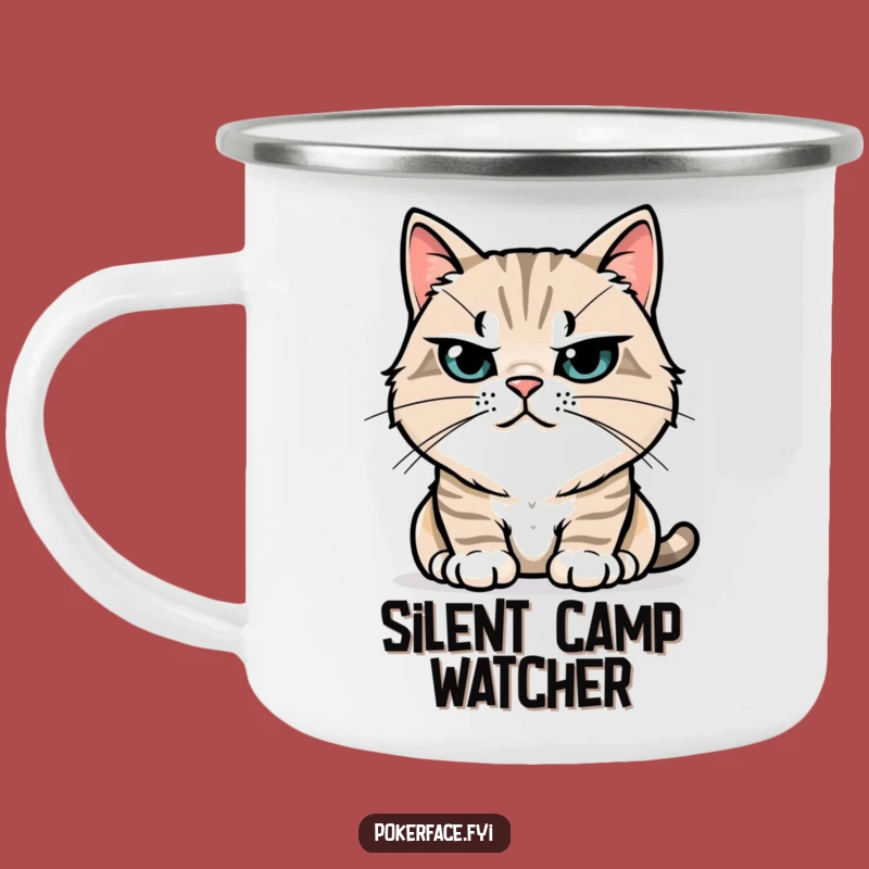 Funny Stoic Cat Camping Mug: Adventure with Feline Calmness and Stillness