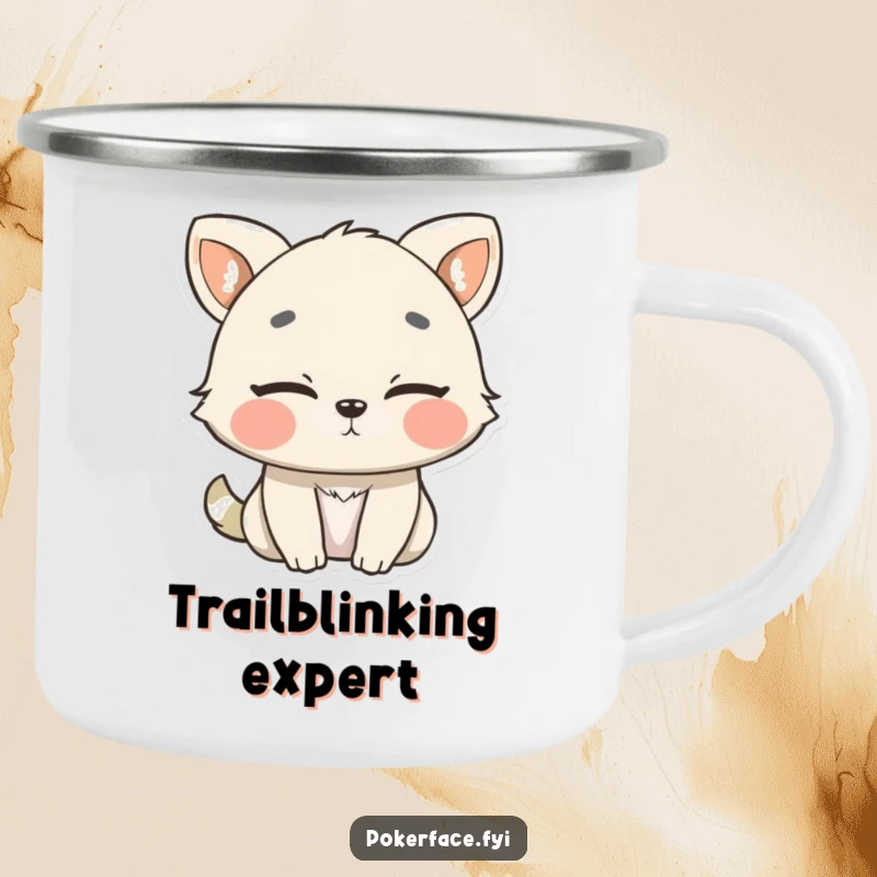Funny Camping Mug of an animal blinking slowly, showing no surprise, for cool outdoor moments.