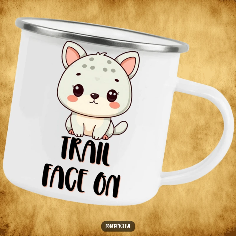 Funny Animal Expression Camping Mug showing a character with a neutral face, perfect for outdoor deadpan humor.