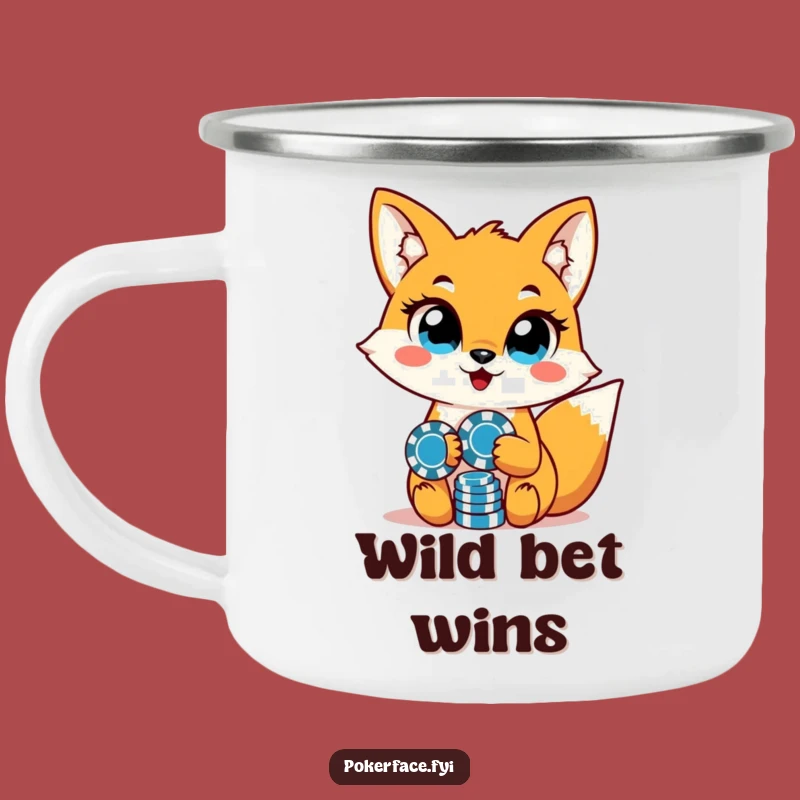 Funny Enamel Fox Camping Mug: Poker Chips & Eyes - Adventure Funny Gift!