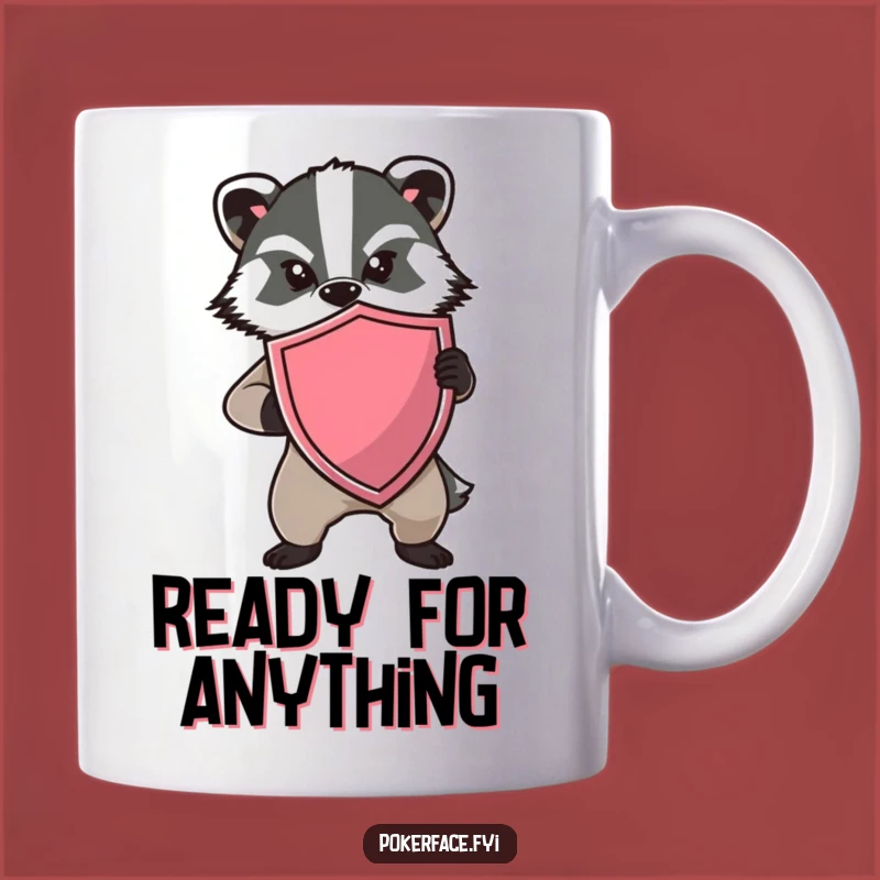 Funny Badger Shield Mug: Determined Protector with a Blank Face, Hilarious Gift