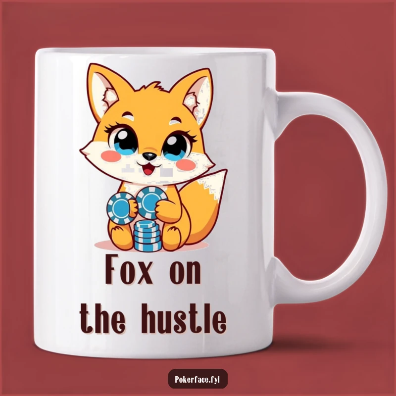 Funny Fox Poker Mug: Unwavering Eyes & Chips - High Stakes Funny Gift!