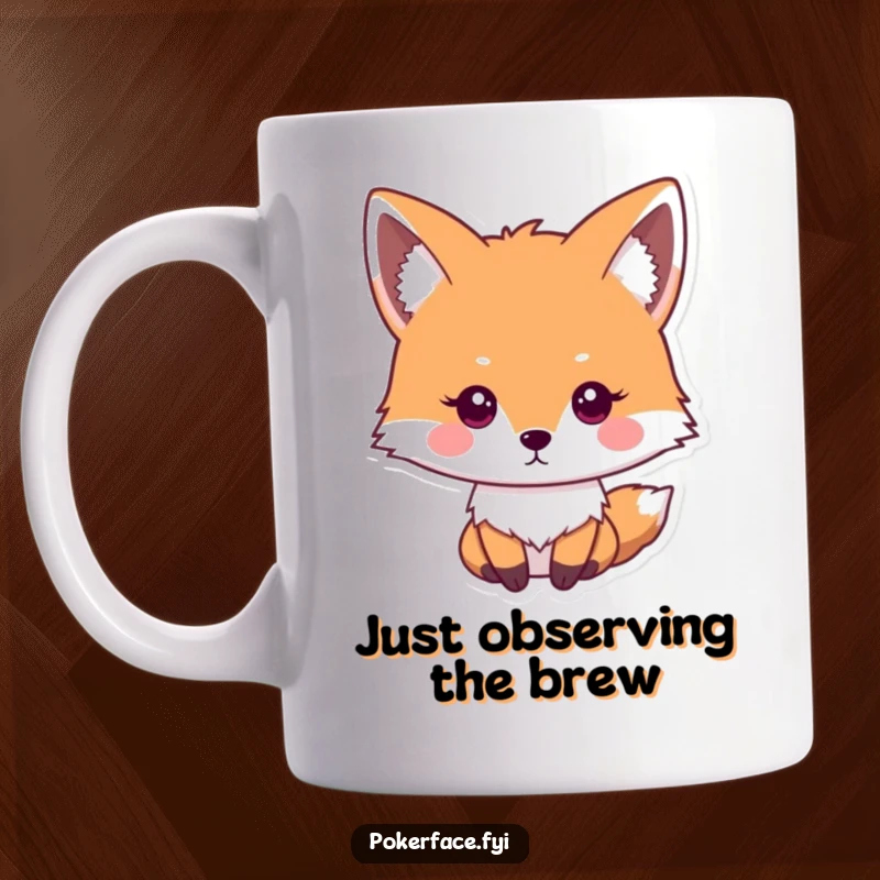 Funny impassive fox mug featuring a stoic fox with a neutral gaze, perfect for a calm and collected individual.