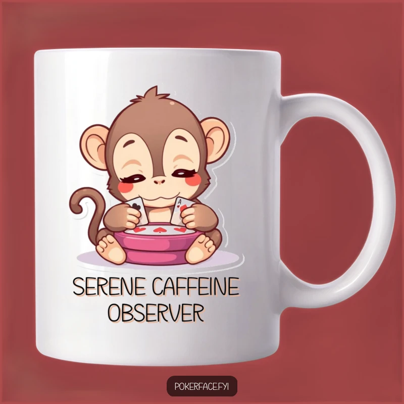 Funny Kawaii Monkey Mug - Serene Observer for Calm Card Games