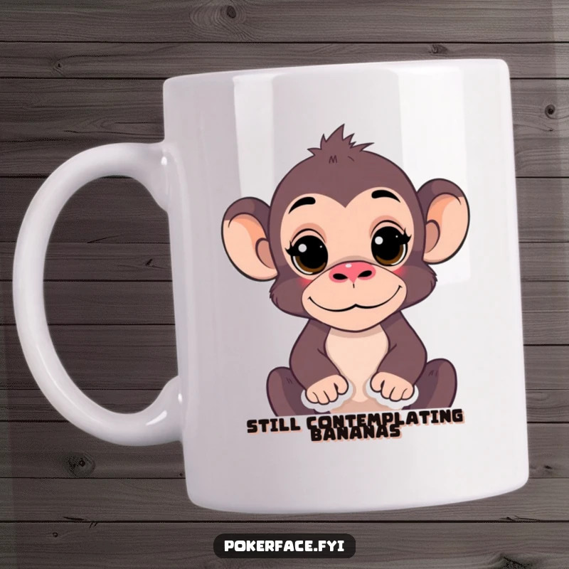 Funny Monkey Mug featuring a monkey with a completely still expression, radiating serene humor and a unique, calm personality, perfect for gift-givers.