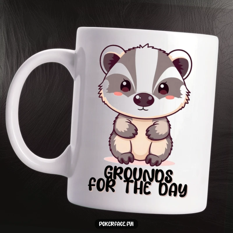Funny neutral badger mug featuring a badger with a blank expression, embodying quiet stoicism.