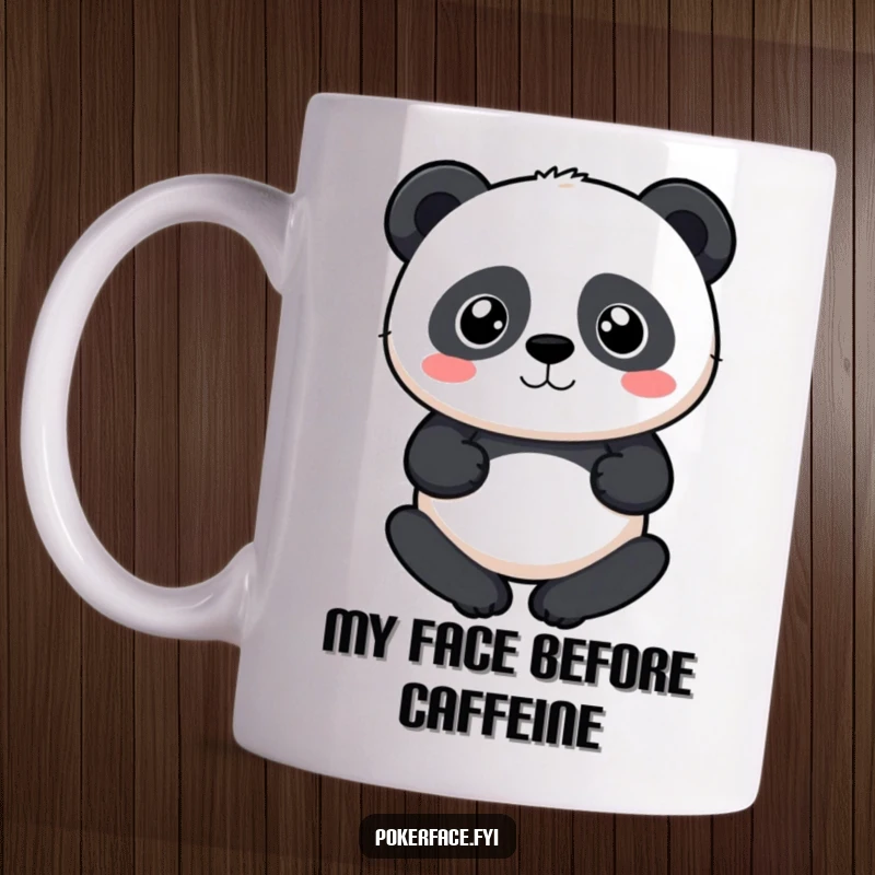 Funny Panda Mug featuring a panda with a perfectly neutral expression, exuding calm and indifference, a fantastic funny gift.