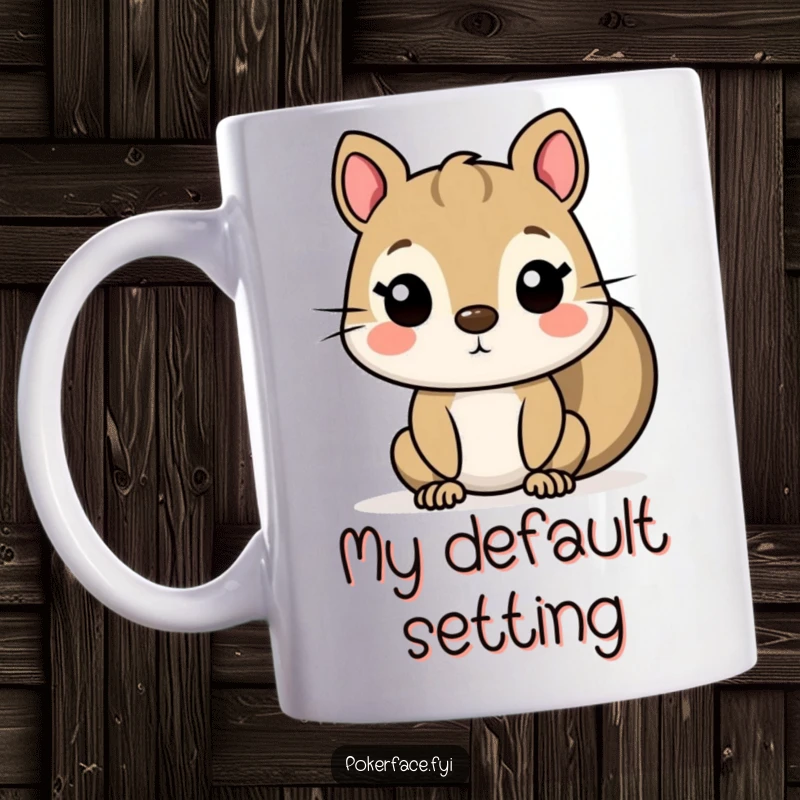 Funny Squirrel Mug featuring a character with a completely flat, unexpressive face, embodying pure apathy in a comical way.
