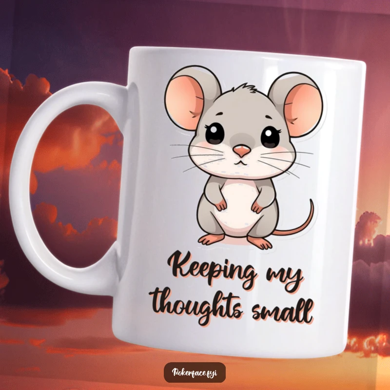 Funny composed mouse mug showing a tiny mouse with an unreadable, poker face, perfect for the mysterious.