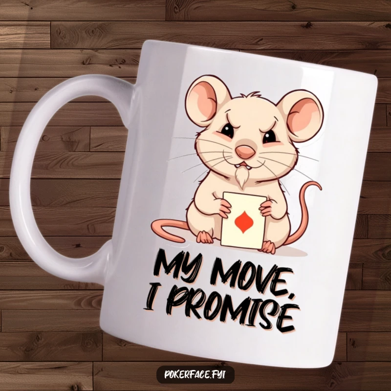 Funny Rat Mug: Composed rat with an unreadable expression playing a card, perfect for game enthusiasts.