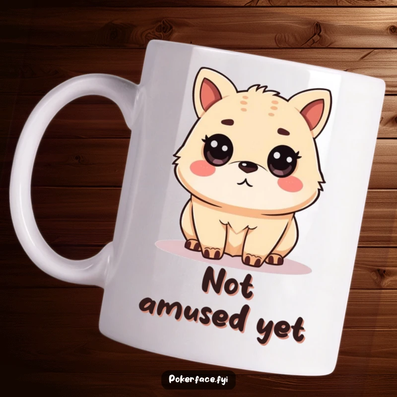 Funny Mug featuring an unamused animal character with a level gaze, conveying a sense of mild disappointment or boredom, a funny gift.
