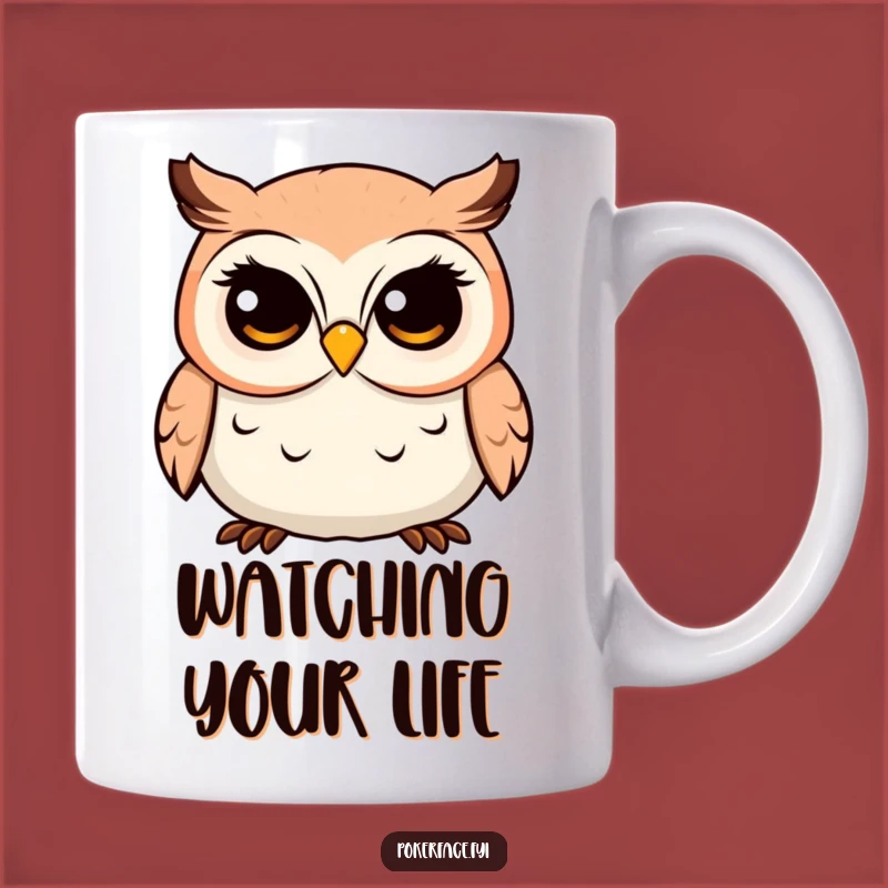 Funny Owl Mug: Placid, Unwavering Gaze Character Design for a Thoughtful Gift