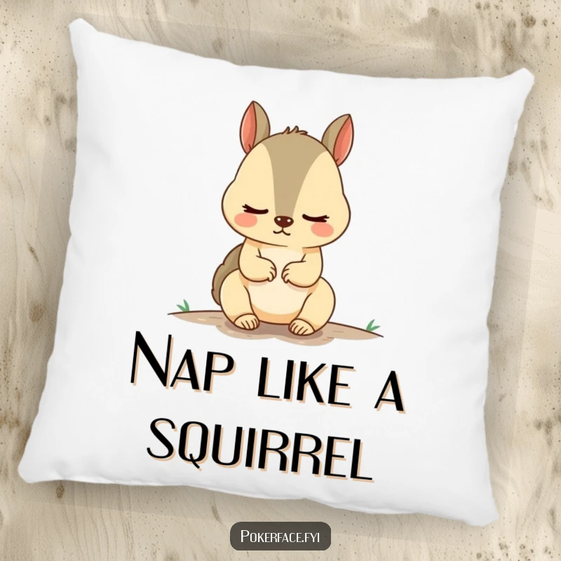 Funny Squirrel Pillow showcasing an unnervingly calm squirrel, offering plush comfort and hilarious, stoic vibes for relaxation and as a unique gift.