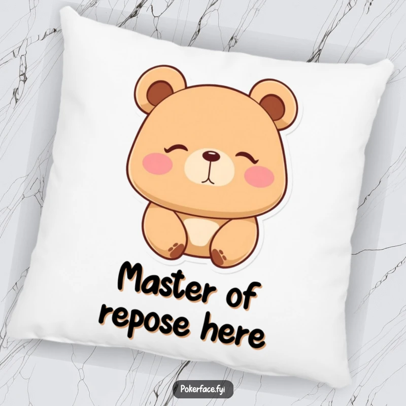 Funny Pillow: Placid bear character with a perfectly still expression, offering hilarious comfort and a touch of zen to any space.