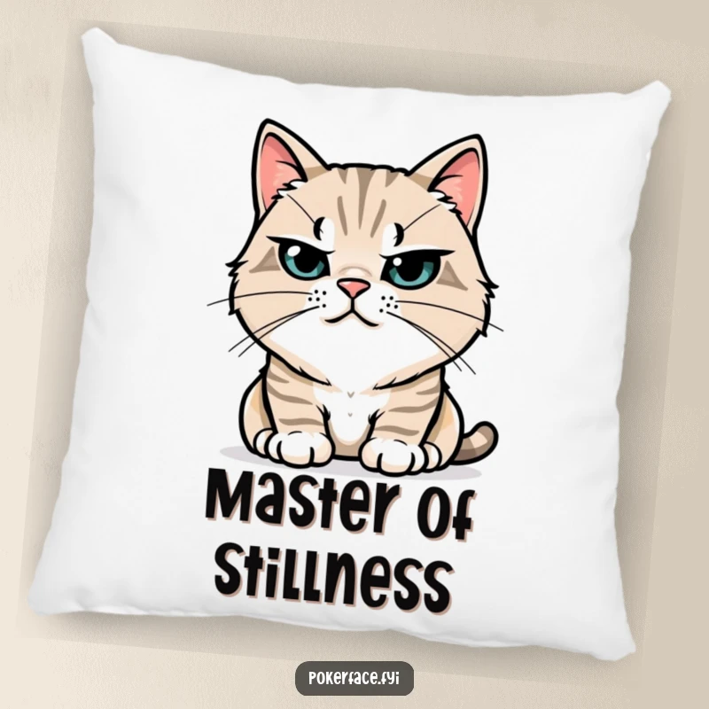 Funny Pillow: Stoic cat character with perfectly still whiskers, offering soft comfort and a humorous dose of feline composure.