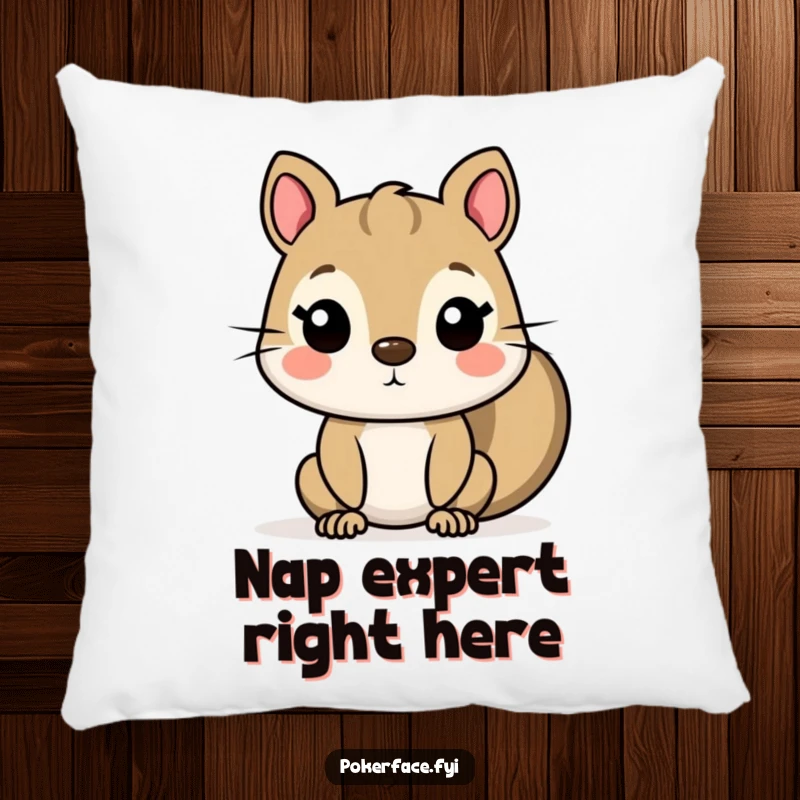 Funny Squirrel Pillow adorned with a character that has a completely flat, unexpressive face, offering a plush and humorous decorative accent.