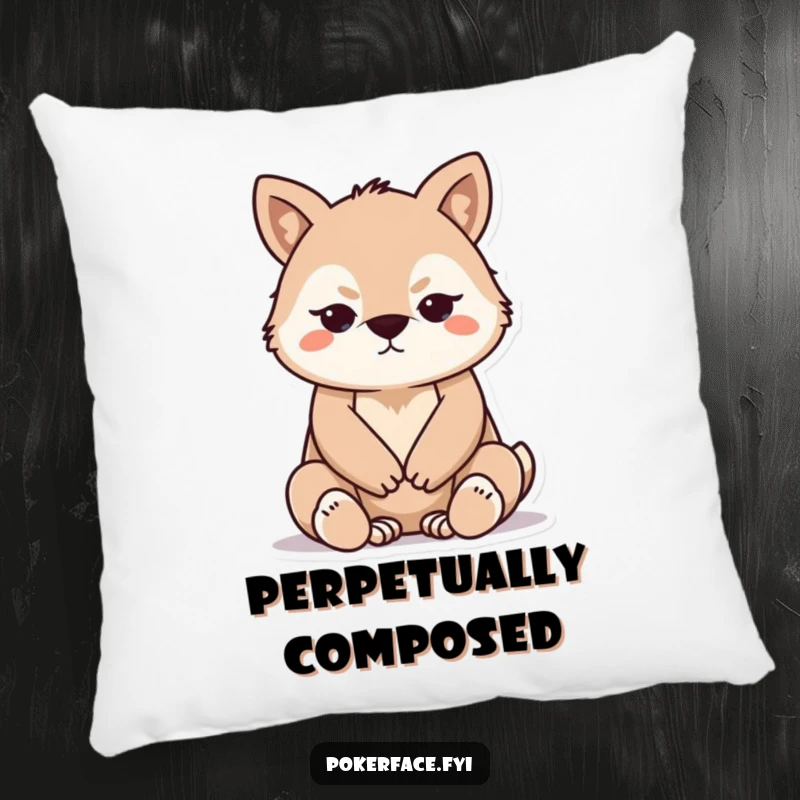 Funny Pillow featuring a stoic animal with folded paws, exuding perfect composure, a comfortable and serene gift.