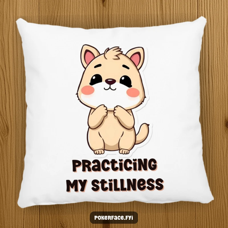 Funny Pillow with an animal holding its breath, embodying a perfectly neutral and unbothered expression, a comfy gift.
