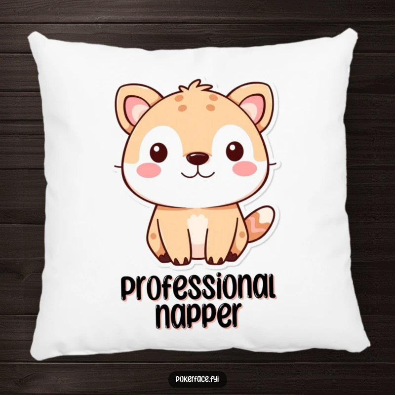 Funny cute animal pillow showcasing a pet's perfectly neutral face, offering comfort and a touch of dry humor.