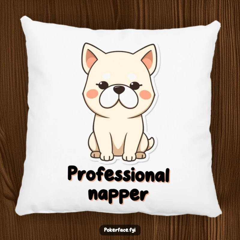 Funny dog pillow featuring a stoic dog character with a blank, unmoving expression, providing humorous comfort.