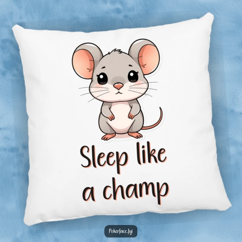 Funny composed mouse pillow with a mouse character having an unreadable, stoic expression, perfect for comfort.