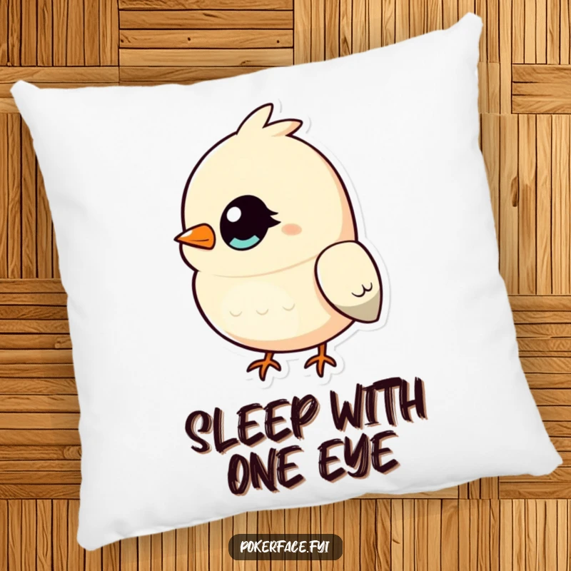 Funny Bird Pillow with a bird’s single, unblinking eye, offering hilarious vigilant comfort and a focused aesthetic, perfect for lounging and as a gift.