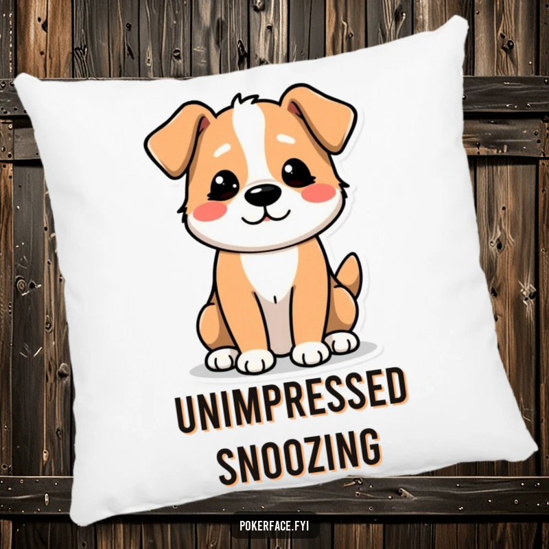 Funny Pillow: A Dog Character with an Unexcited Tail Wag, Expressing Subtle Boredom.