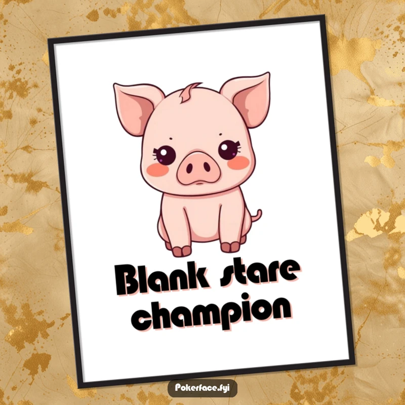 Funny Digital Art: Kawaii piglet with a completely emotionless face, a minimalist and humorous wall decoration.