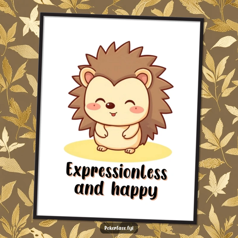 Funny Hedgehog Digital Art Print of a happy hedgehog with a flat expression, offering humorous wall decor.