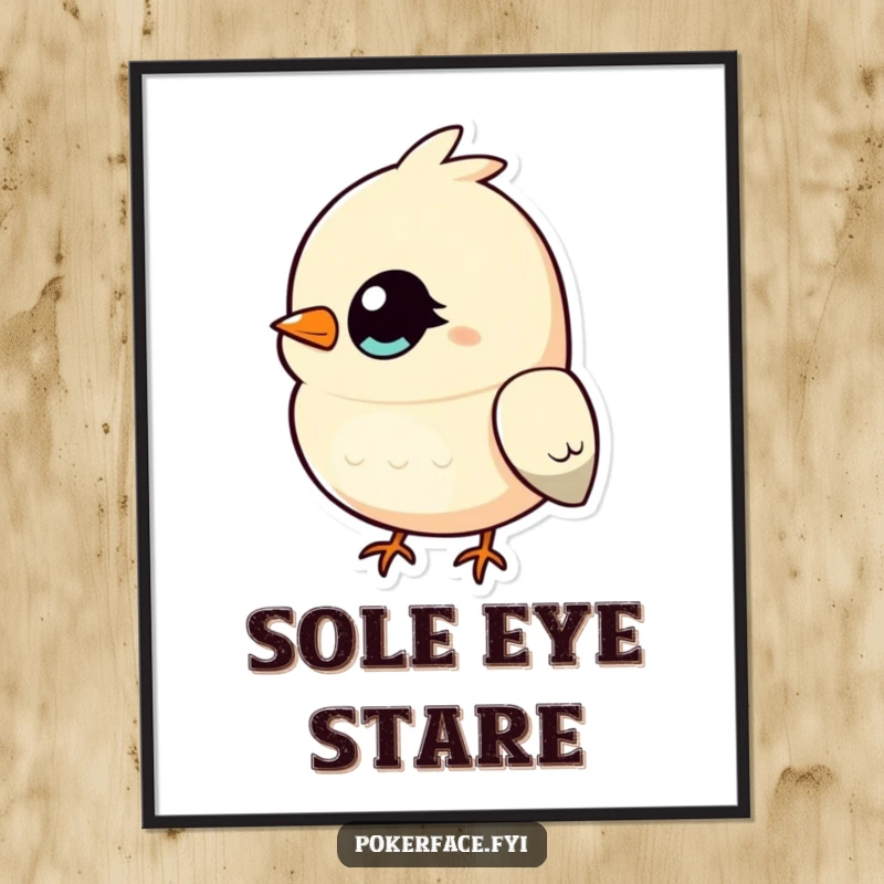 Funny Bird Digital Art Print of a bird with a single, unblinking eye, radiating hilarious focus and an observant demeanor, perfect for wall decor.