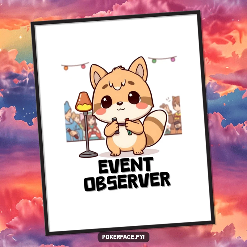 Funny Digital Art Print of a detached animal character observing an event calmly, adding a touch of cool humor and sophistication to wall decor, a funny gift.