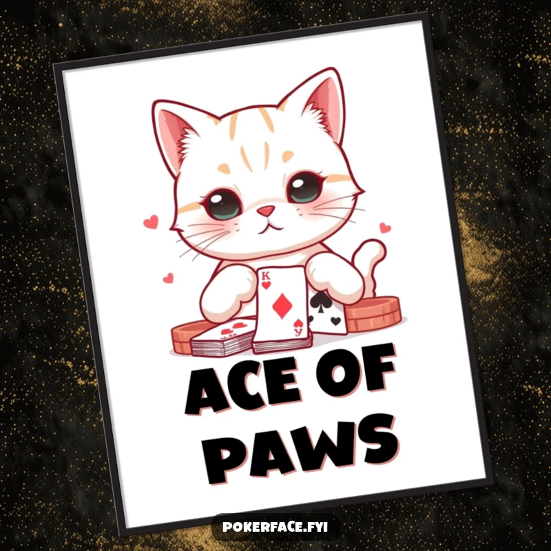 Funny cat with a neutral expression playing cards as a digital art print, available for instant download.