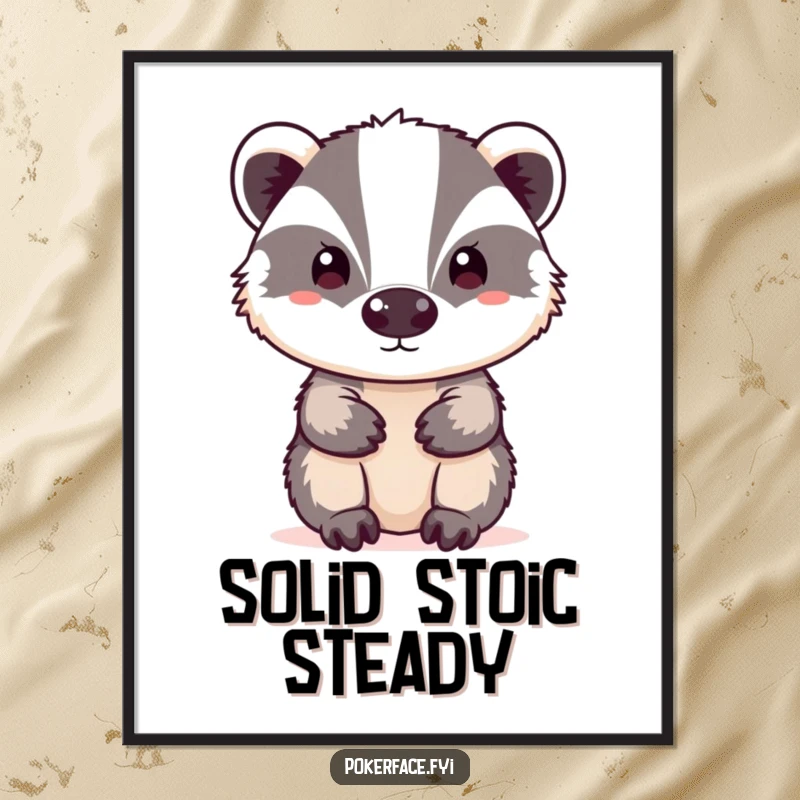 Funny neutral badger digital art print of a badger with a blank, neutral expression, adding minimalist charm.