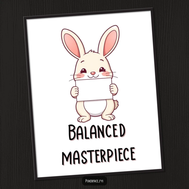 Funny Digital Art: Serene rabbit presenting a card with perfect symmetry, downloadable and funny gift.